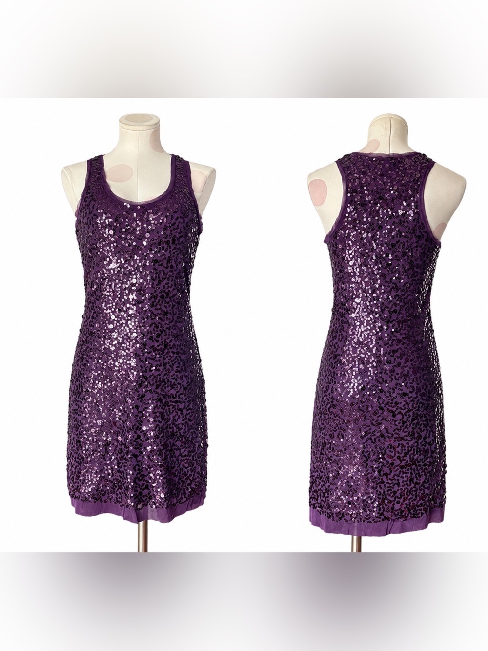 Glam Party Cocktail Dress Purple Sequined Sleeveless Mini Dress - Purple - M